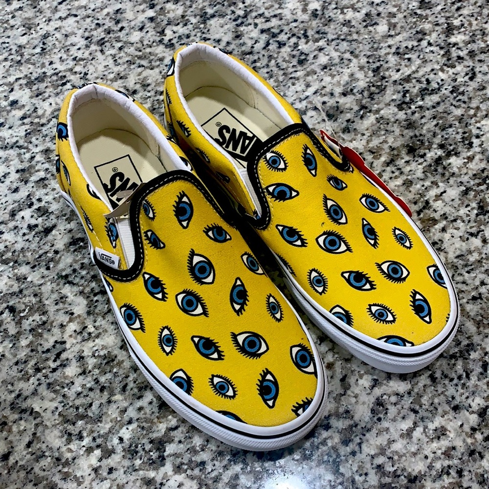Yellow Vans with blue eyeballs. Brand new with tags